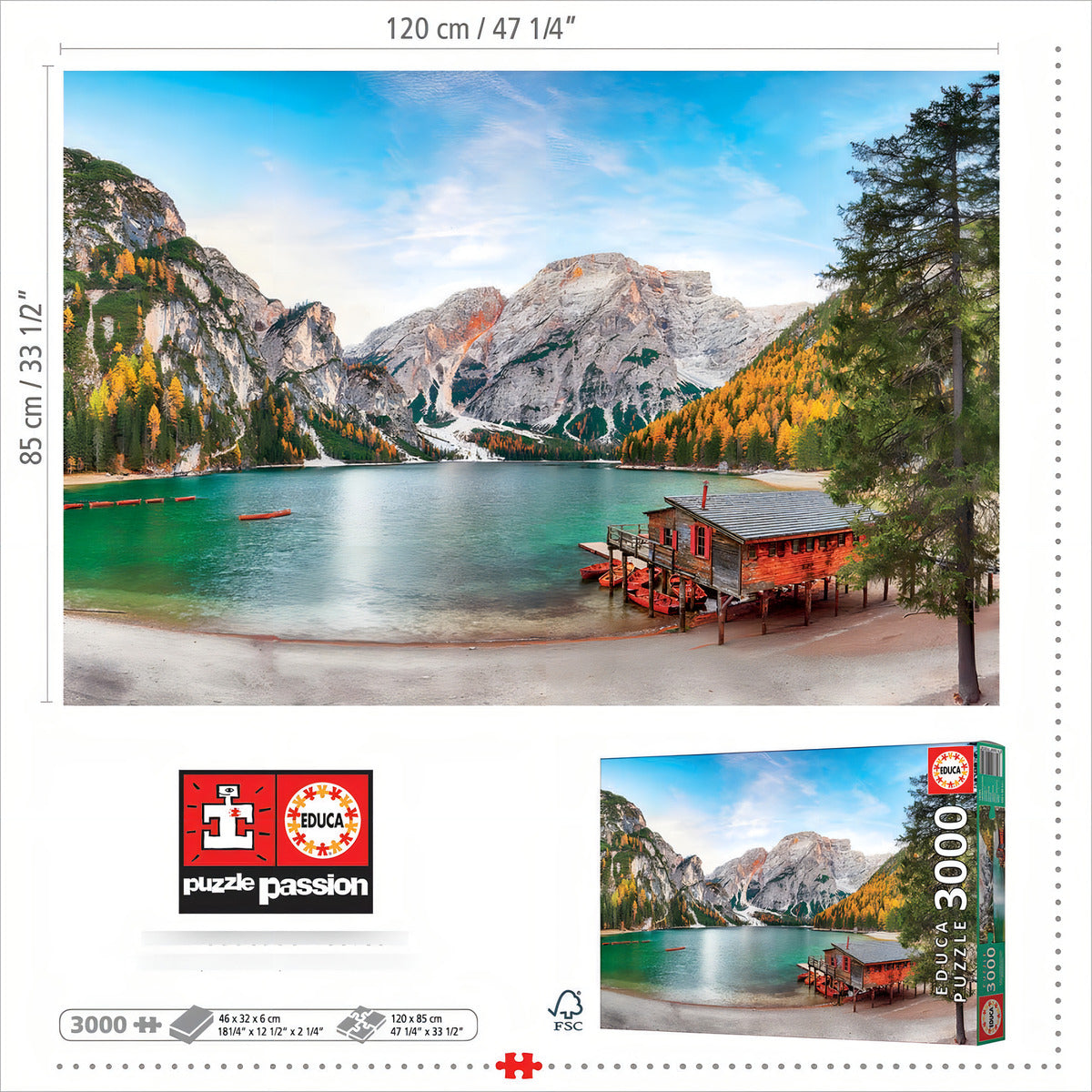 Rompecabezas Educa 3000 Piezas Lago Braies En Otoño Italia