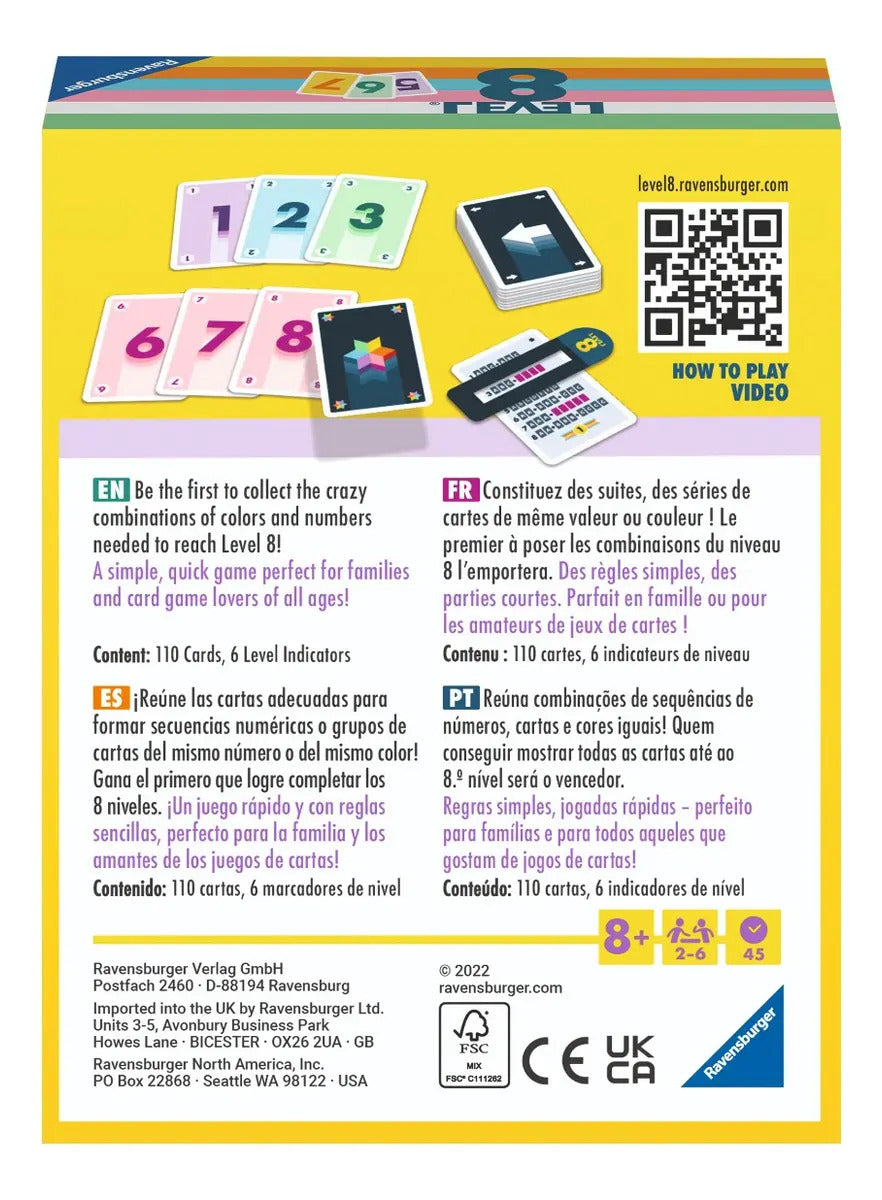 Juego De Cartas Level 8 Clásico Para 2 A 6 Jugadores | Fácil De Aprender Y Con Reglas Sencillas | Partidas Dinámicas Y Entretenidas | Avanzas Por Niveles | Ravensburger