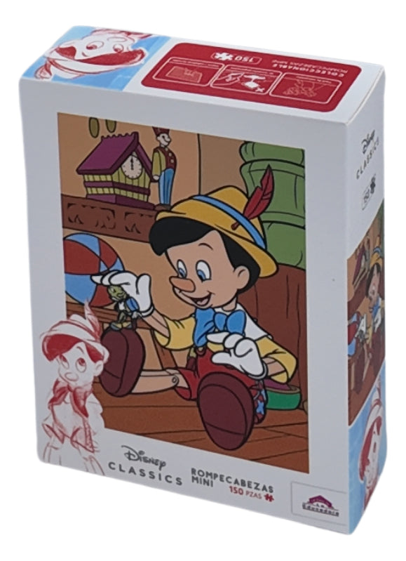 Rompecabezas Disney Pinocho 150 Piezas Miniatura Con Caballete Plástico Resistente No Necesita Pegamento
