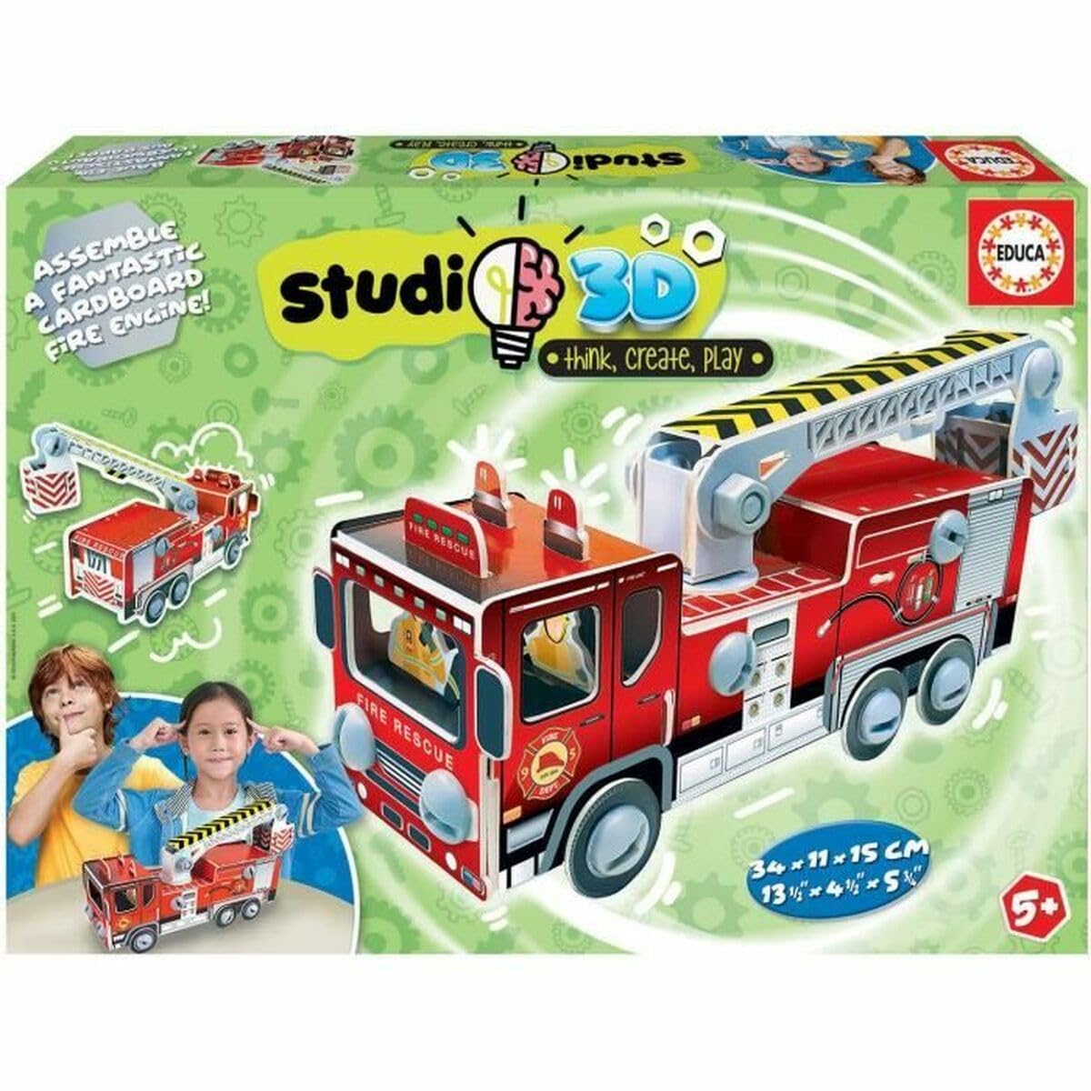 Educa - Puzzle 3D Studio 3D Camión de Bomberos, Puzzle para Niños (Rompecabezas para el Desarrollo, la Agilidad y la diversión de niños y niñas (19186)