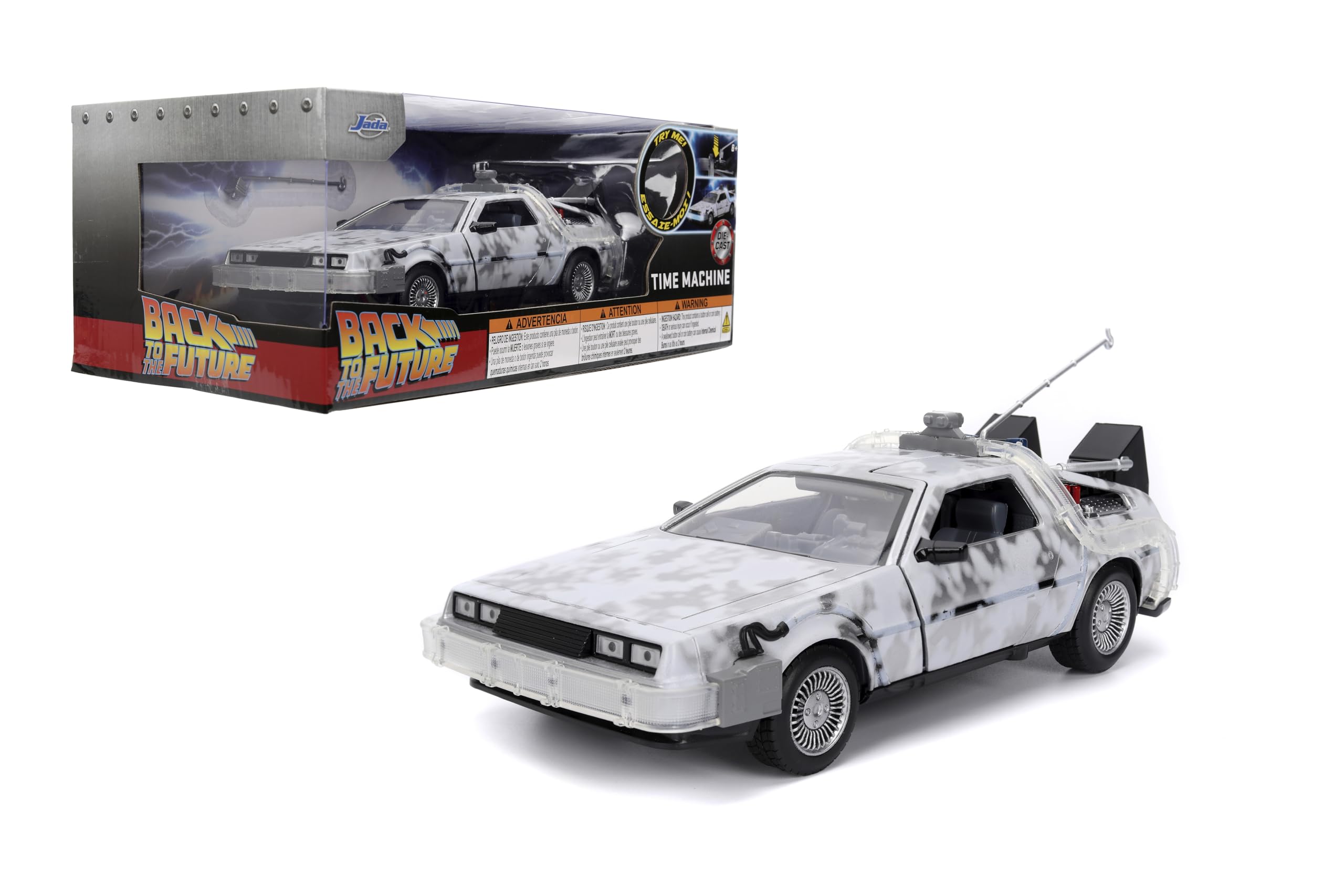 Jada Hollywood Rides - Máquina de Regreso al Futuro Tiempo (versión Frost) - Escala 1:24 - Coche Fundido a presión - Apertura de Puertas y capó - Edición Hobby - Coleccionable - A Partir de 8 años
