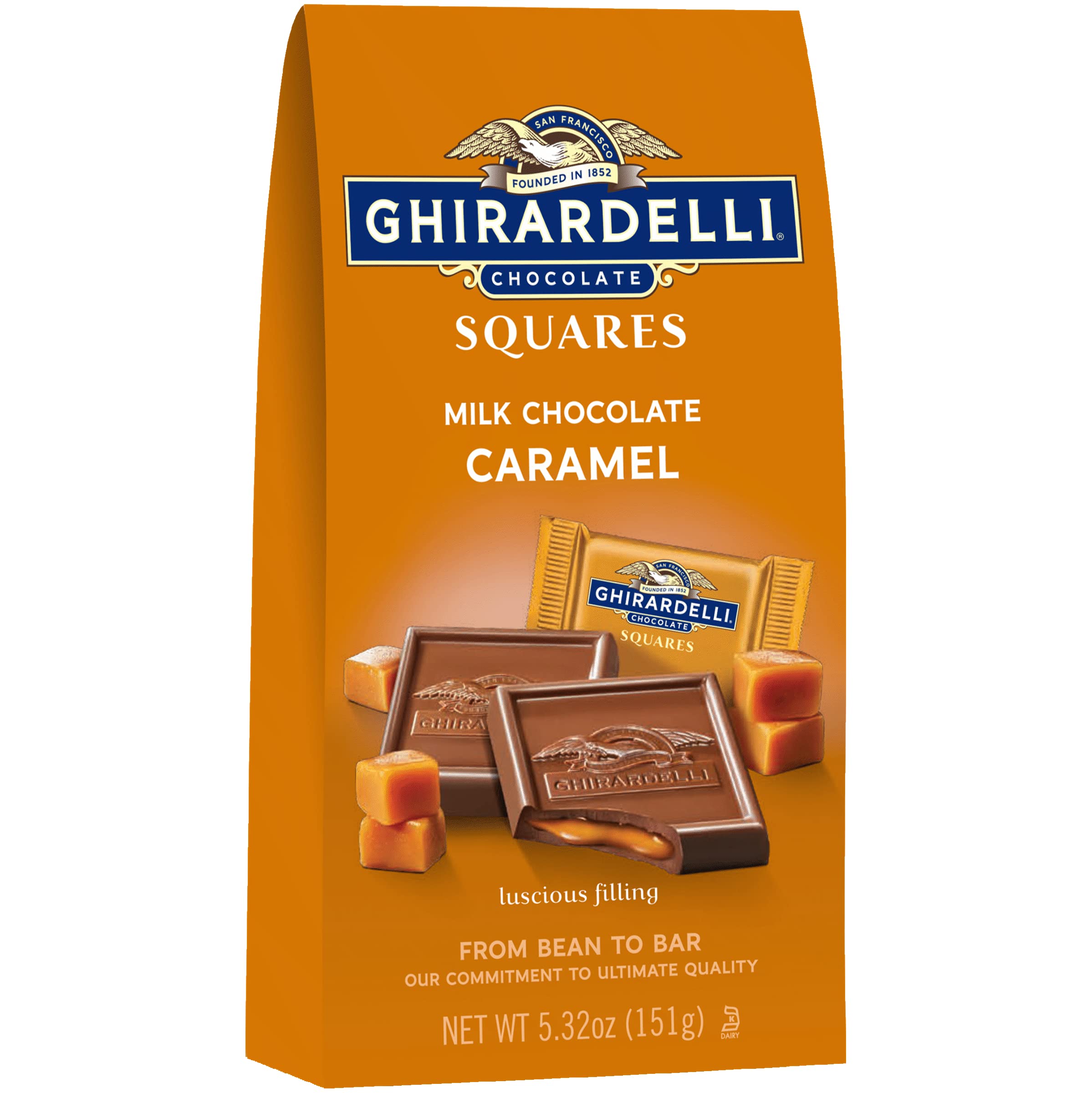 Ghirardelli Chocolate Leche Chocolate & Caramel Squares Chocolates Bolsa de regalo, 5.32 oz.