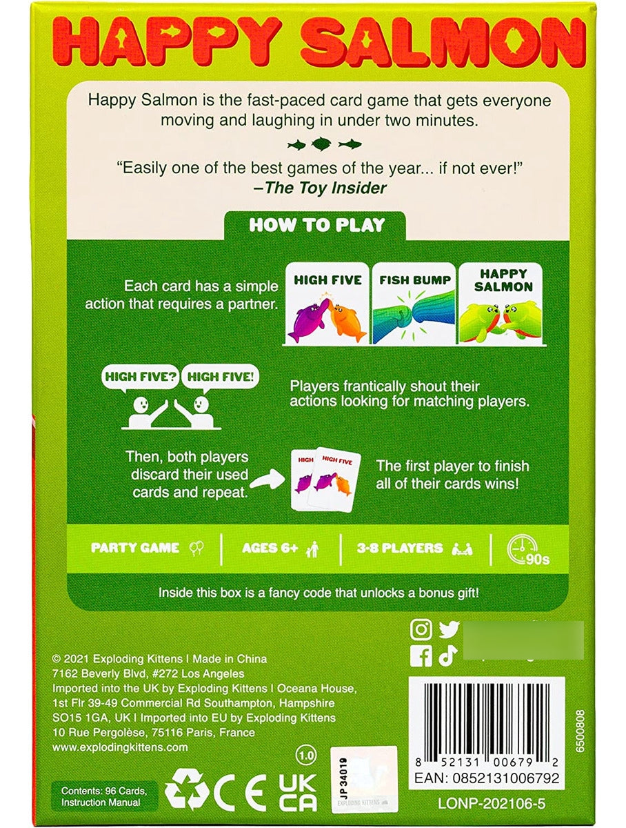 Happy Salmon Juego De Cartas Rápido Y Divertido Para 3 A 6 Jugadores Ideal Para Familias Y Reuniones