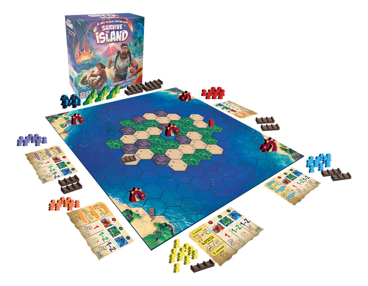 Juego De Mesa Survive The Island | Estrategia, Suspenso Y Aventuras | De 2 A 5 Jugadores | Tablero Con Criaturas, Volcanes Y Supervivientes | Diversión Familiar 8+
