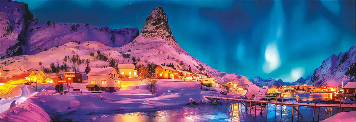 Rompecabezas Panoramico Luces Del Norte 1000 Pz Clementoni Italia Islas Lofoten Noruega