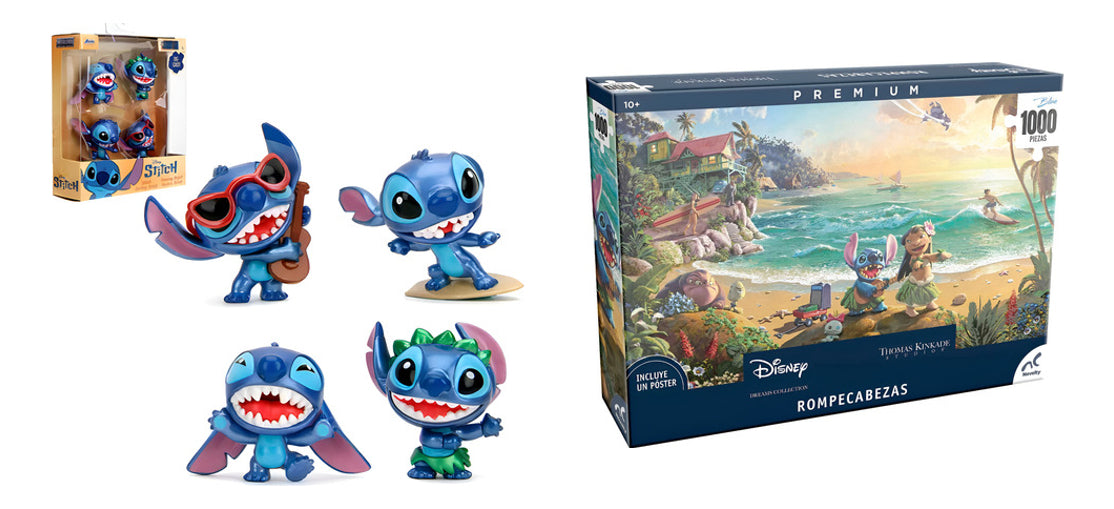 Kit Lilo & Stitch: Figuras Metalfigs 2 1/2 Pulgadas + Rompecabezas 1000 Pzs Thomas Kinkade Premium