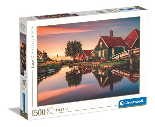 Rompecabezas Molino En Paisaje Holandes 1500 Pz Clementoni Italia Zaanse Schans Paises Bajos Holanda Rio Zaan