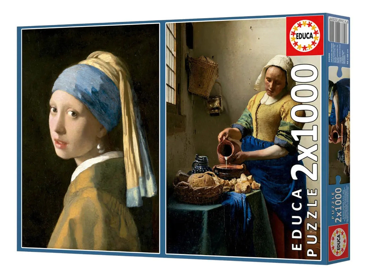 Rompecabezas 2×1000 Joven De La Perla + La Lechera Vermeer