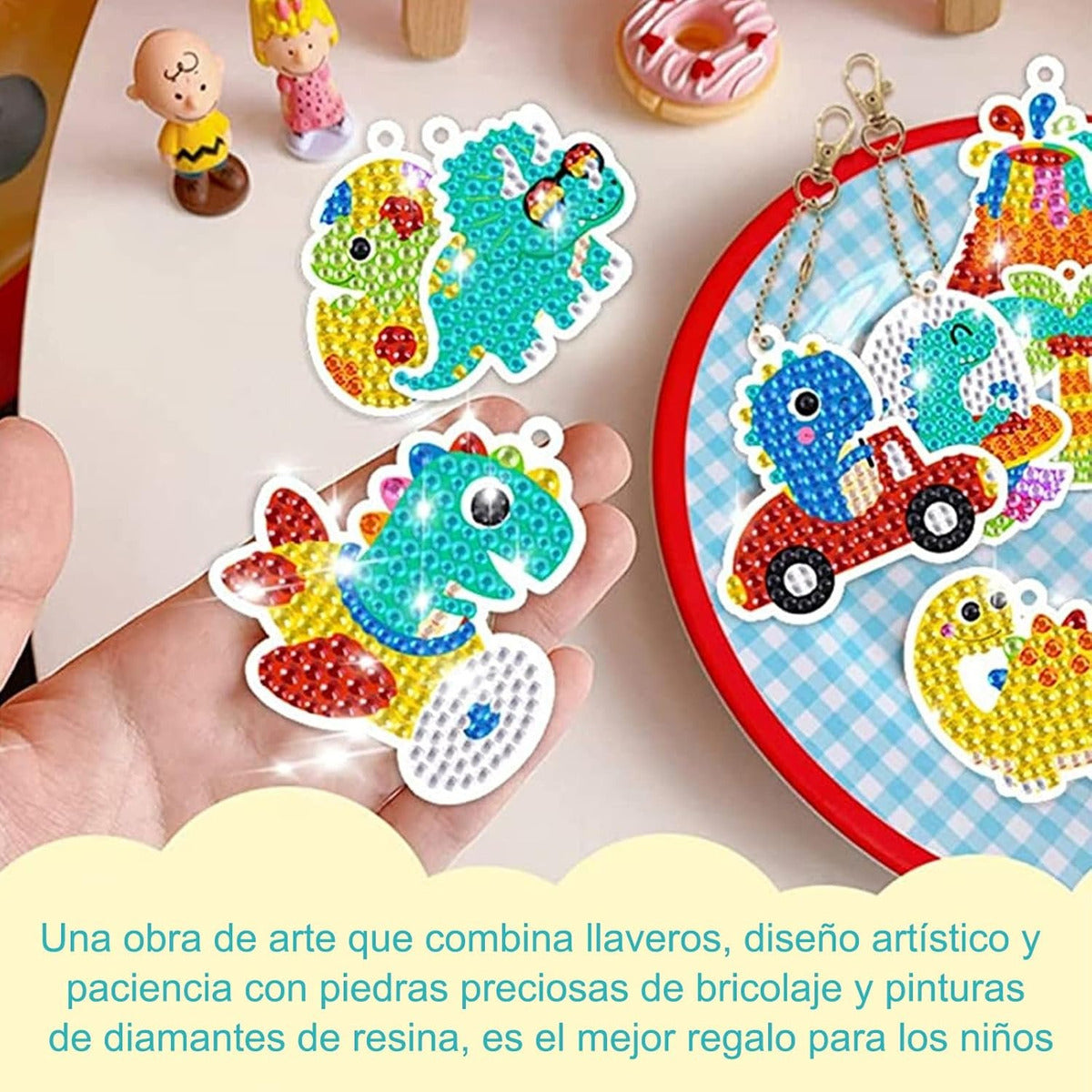 Kit De Pintura Con Diamantes Llaveros Dinosaurios