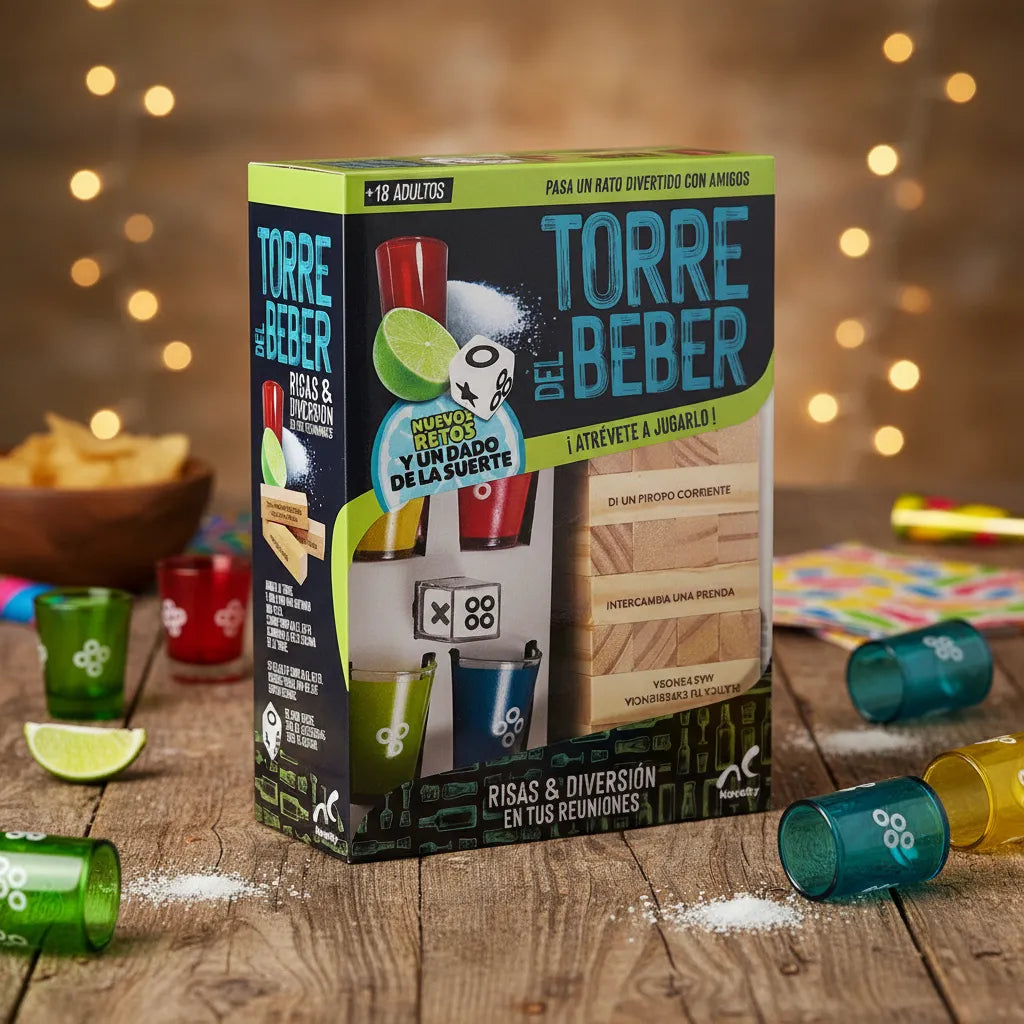Torre Del Beber Juego De Mesa Para Fiesta Con 4 Shots, Retos Divertidos Y Bloques De Madera Para Adultos