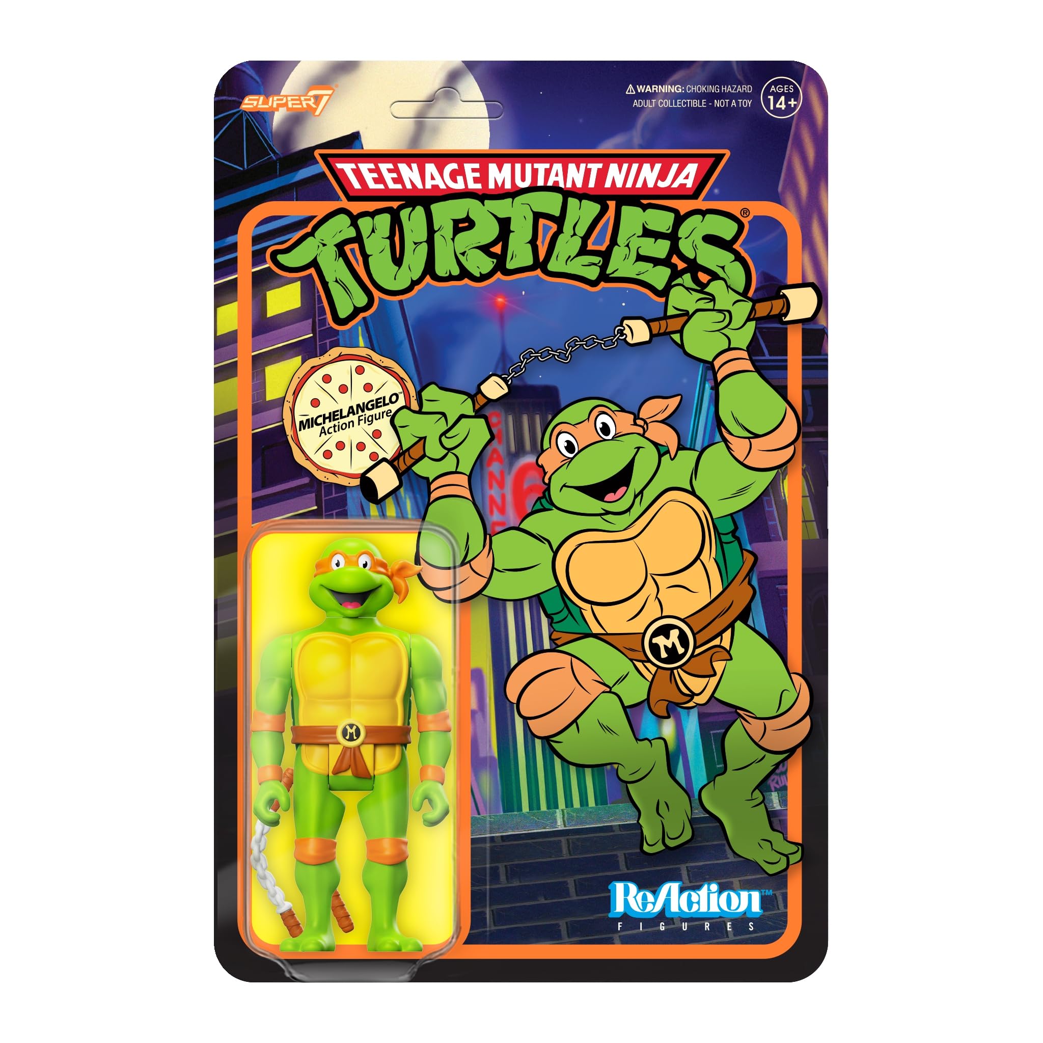 Super7 Teenage Mutant Ninja Turtles Michelangelo - Figura de acción TMNT de 3.75 Pulgadas con Accesorios coleccionables clásicos de Dibujos Animados y Juguetes Retro