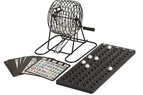CHH 5205A - Juego de Bingo de 6 Pulgadas con Jaula de Metal y marcadores de plástico, Color Negro