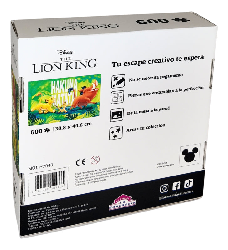 Rompecabezas 600 Piezas El Rey León Disney Plástico Resistente