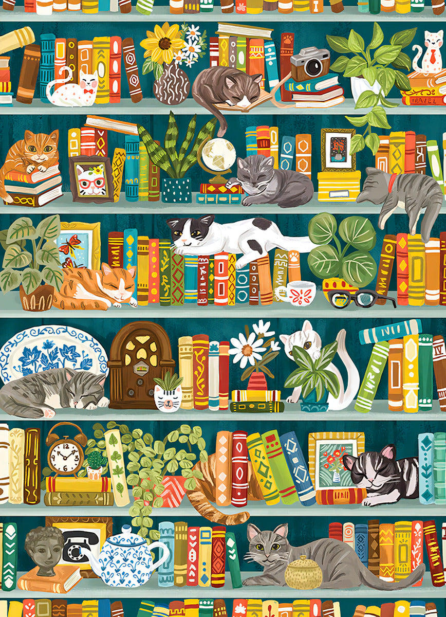 Rompecabezas Gatos En El Librero 1000 Pz Cobble Hill Mininos Libros Y Plantas