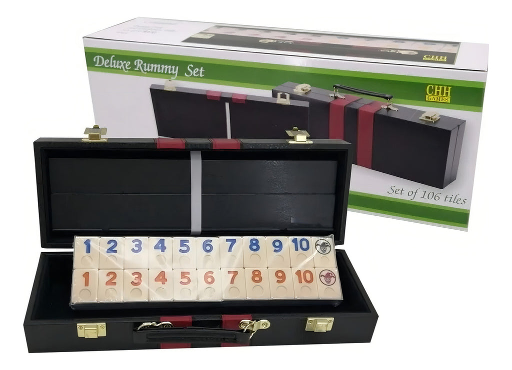 Rummy De Lujo Estuche De Piel Y Racks De Plástico Chh