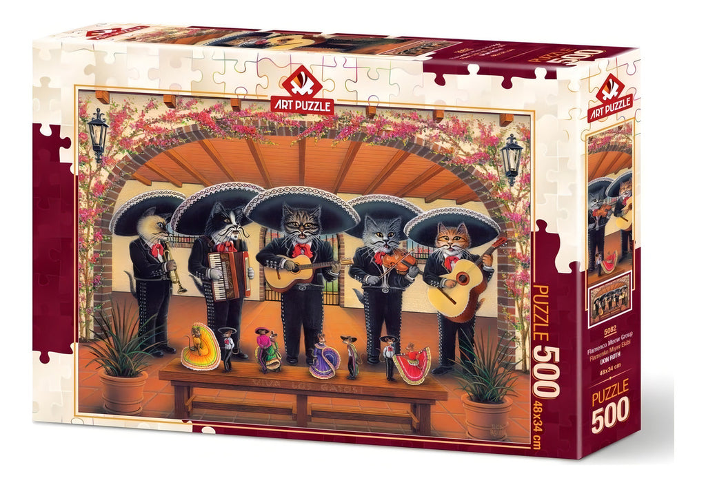Rompecabezas Art Puzzle Mariachi Miau 500 Piezas Gatos Cartón