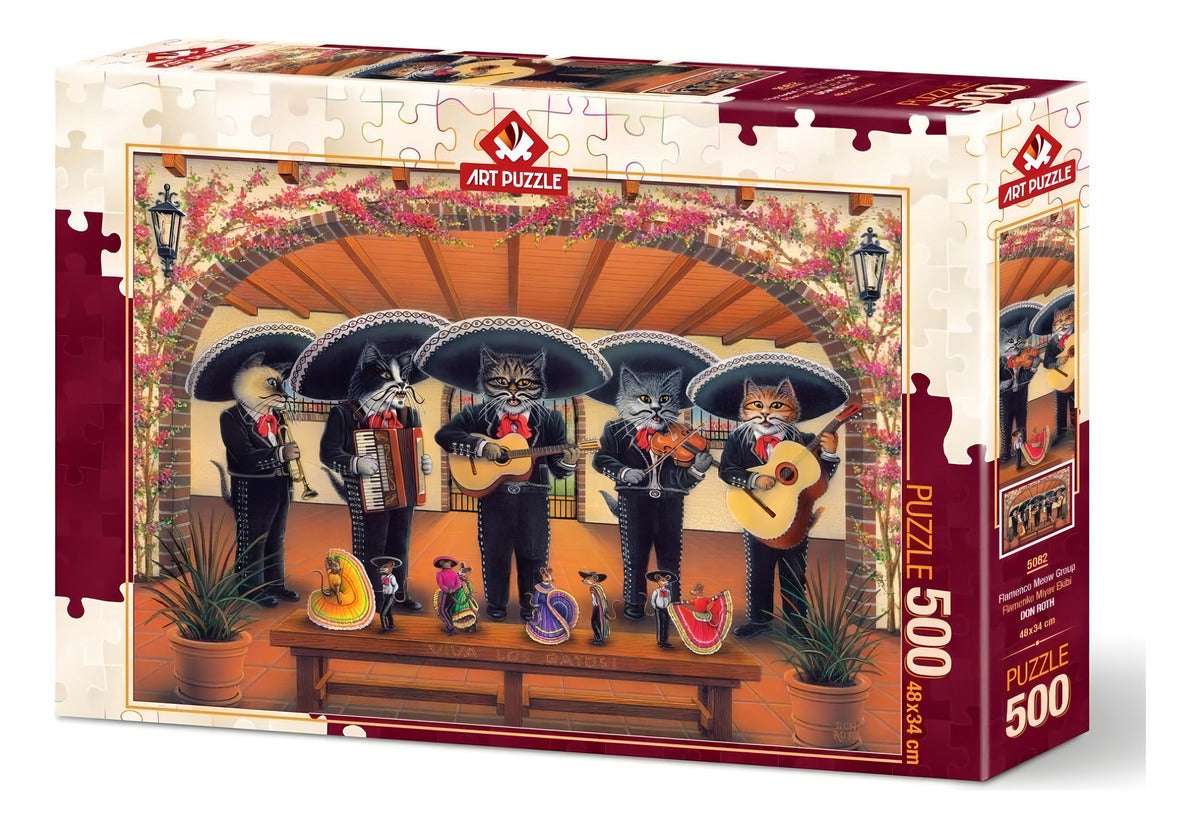Rompecabezas Art Puzzle Mariachi Miau 500 Piezas Gatos Cartón