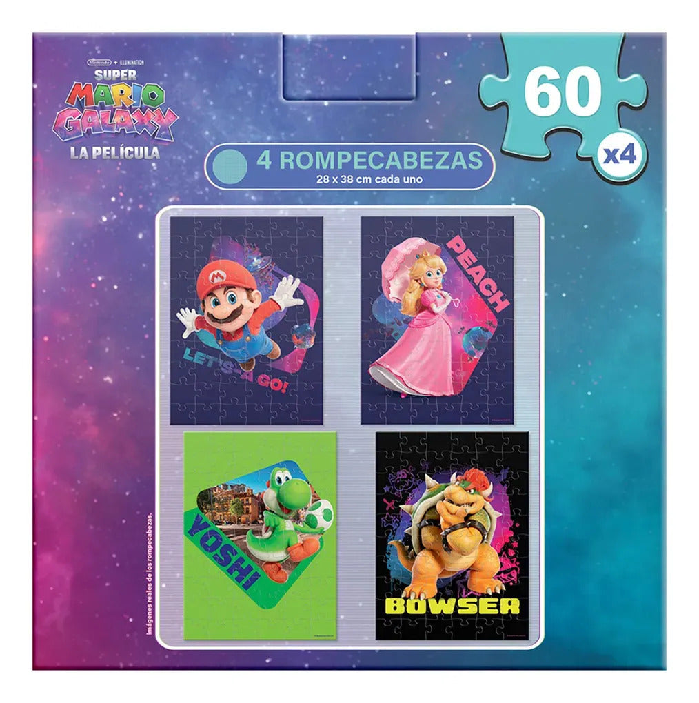 Rompecabezas Nintendo Super Mario La Película 4 En 1 60 Piezas 3+ Años 28x38 Cm Juguete Infantil Regalo Niños