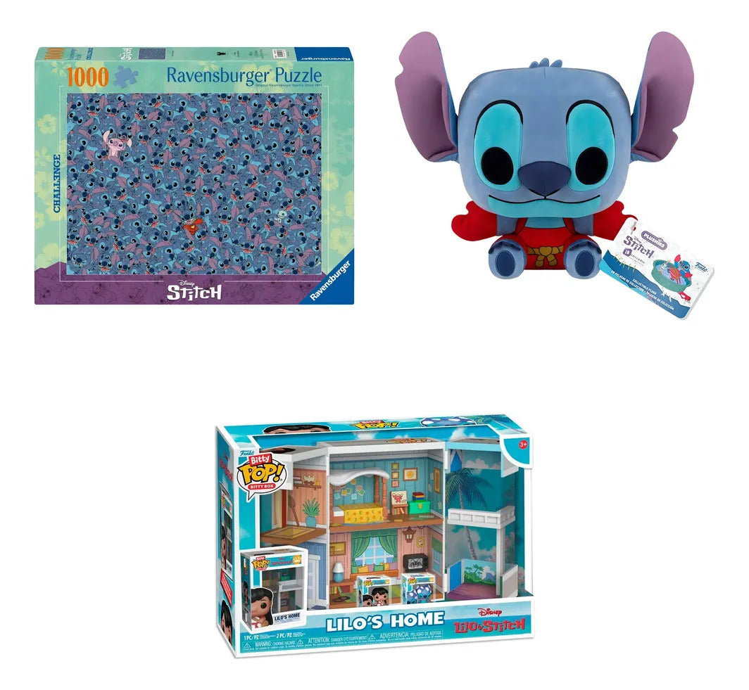 Kit Stitch: Rompecabezas Disney 1000 Pzs + Funko Pop Plush Stitch Como Sebastian + Funko Bitty Box