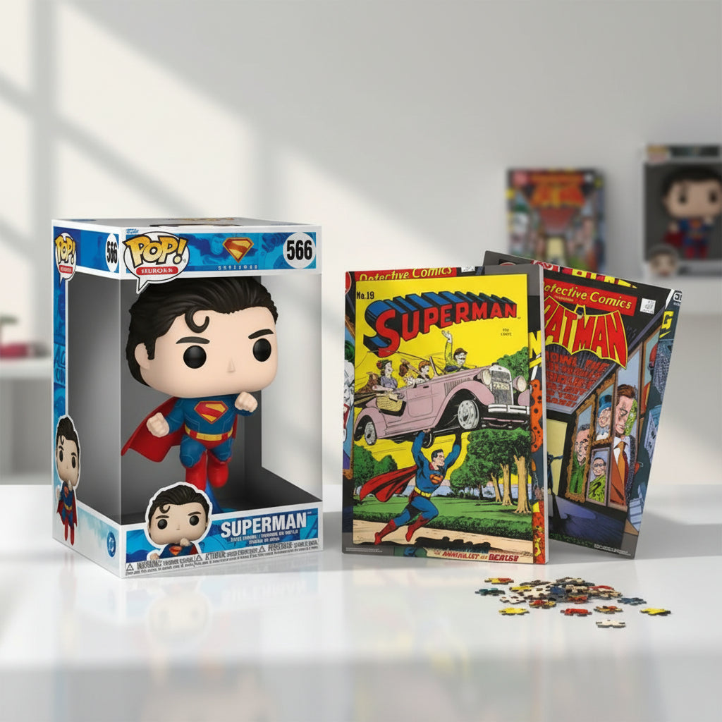 Kit Superman: Funko Pop Superman 10 Pulgadas  + Set Rompecabezas Dc Superman Y Batman