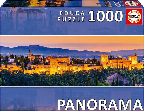 Rompecabezas Educa 1000 Piezas Panorámico Alhambra Granada Con Pegamento