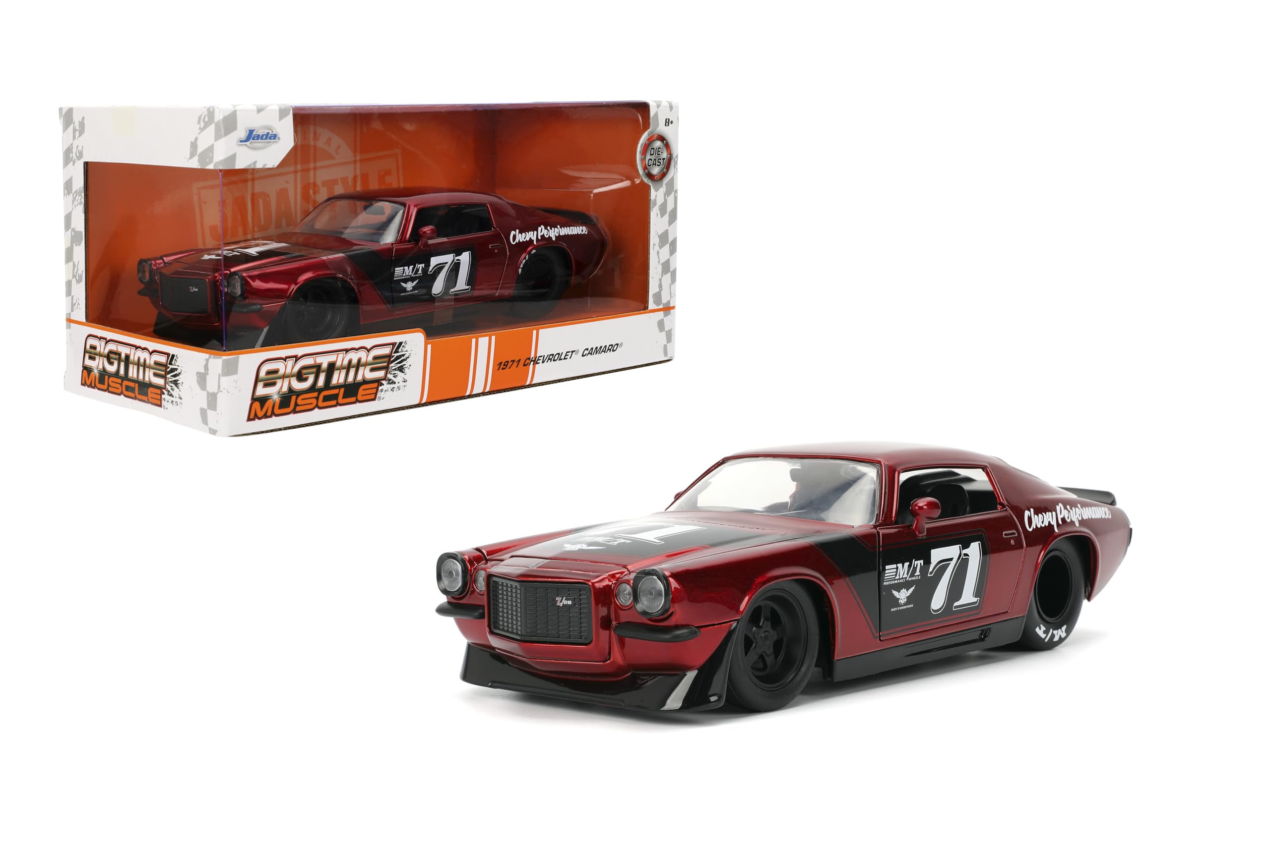 Jada Toys Bigtime Muscle 1:24 1971 Chevy Camaro - Coche Fundido a presión  Puertas de Apertura, Campana, Maletero, neumáticos de Goma (Rojo Caramelo)