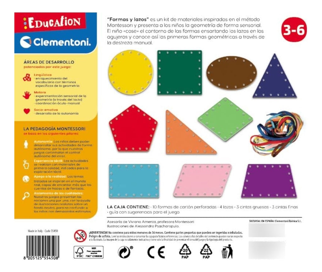 Clementoni Education Montessori Formas Y Lazos Juego