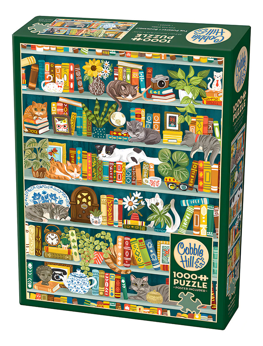 Rompecabezas Gatos En El Librero 1000 Pz Cobble Hill Mininos Libros Y Plantas