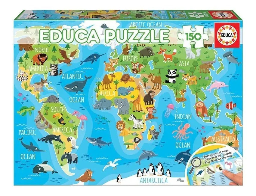 Mapamundi Animales Del Mundo Rompecabezas 150 Piezas Educa