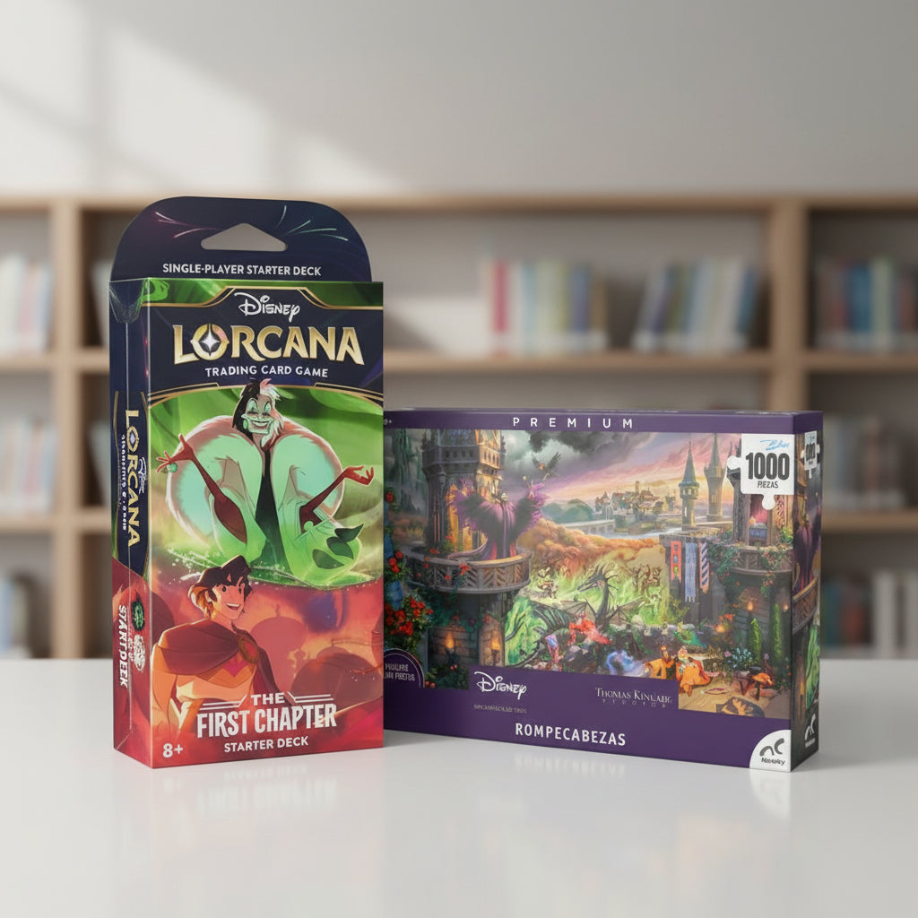 Kit Disney: Juego De Mesa Lorcana Starterdeck Cruella/aladdin En Inglés + Rompecabezas Maléfica 1000pz