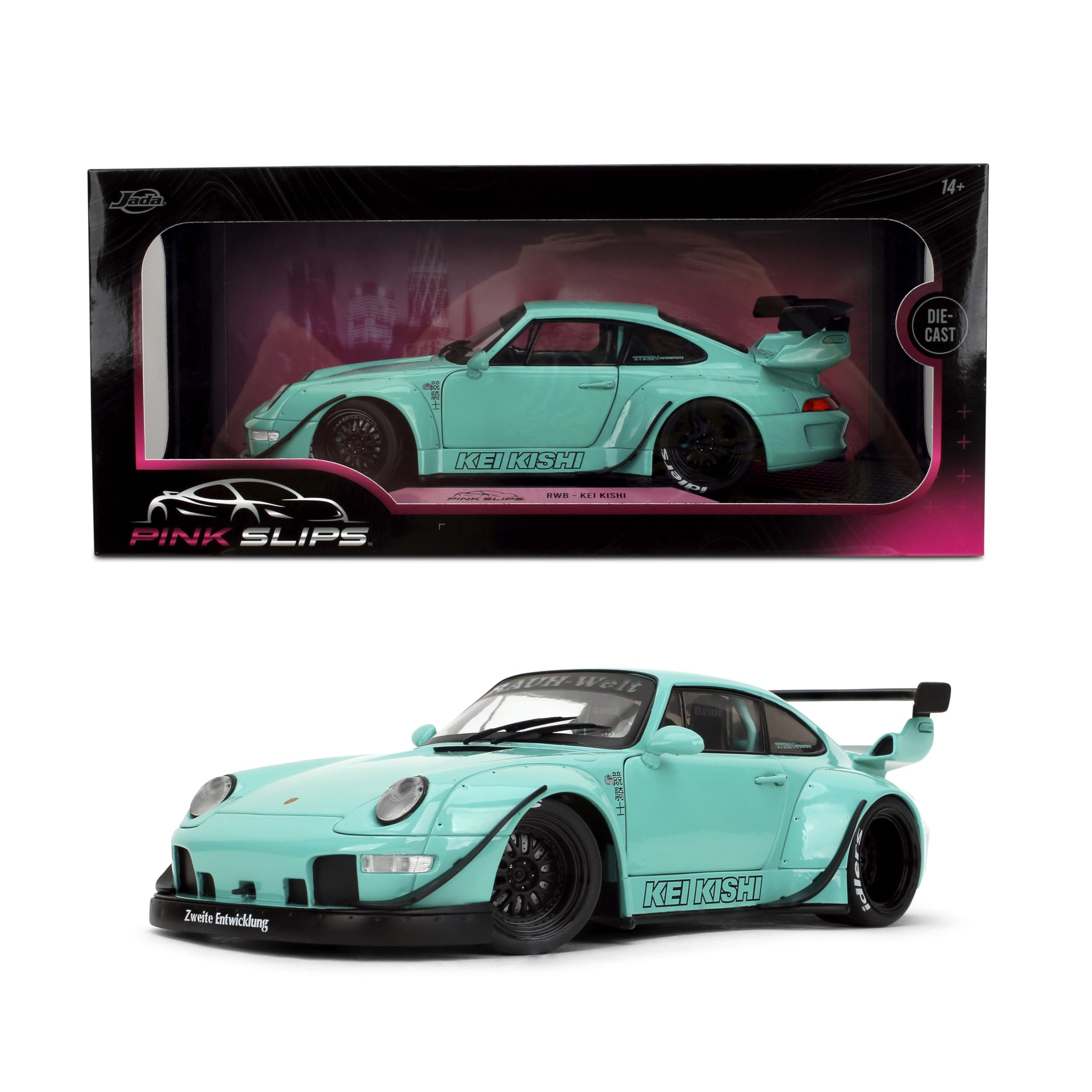 Jada Pink Slips RWB Porsche Kei Kishi - Modelo Fundido a Escala 1:18 con Puertas de Apertura y dirección de Trabajo, para coleccionistas y entusiastas de 14 años en adelante