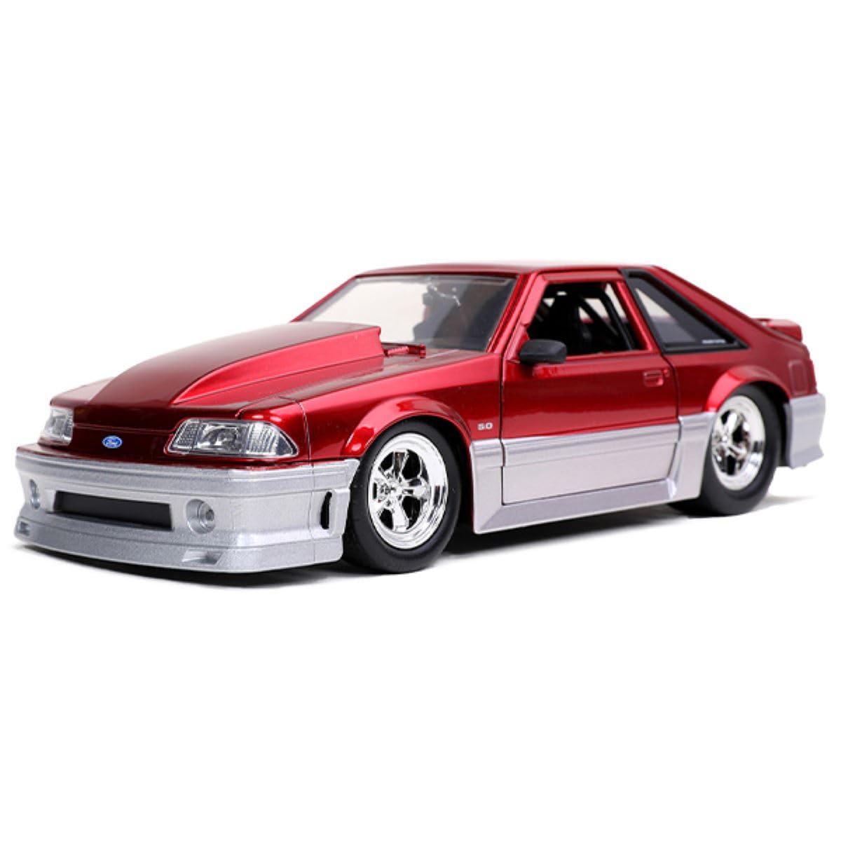 Jada Toys Bigtime Muscle 1:24 1989 Ford Mustang GT Coche Fundido a presión Rojo Plata, Juguetes para niños y Adultos