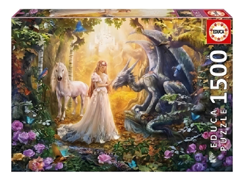 Rompecabezas 1500 Piezas Educa Dragón Princesa Unicornio Fantasía