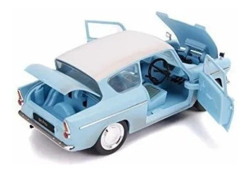 Auto Colección Ford Anglia 1959 Mas Figura Harry Potter 1:24 Celeste Techo Blanco