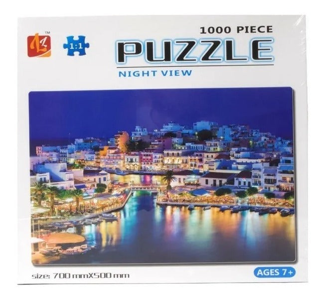Rompecabezas Hao Xiang Grecia De Noche 1000 Piezas Cartón Paisaje