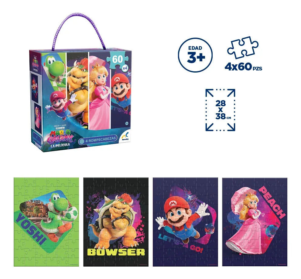 Rompecabezas Nintendo Super Mario La Película 4 En 1 60 Piezas 3+ Años 28x38 Cm Juguete Infantil Regalo Niños