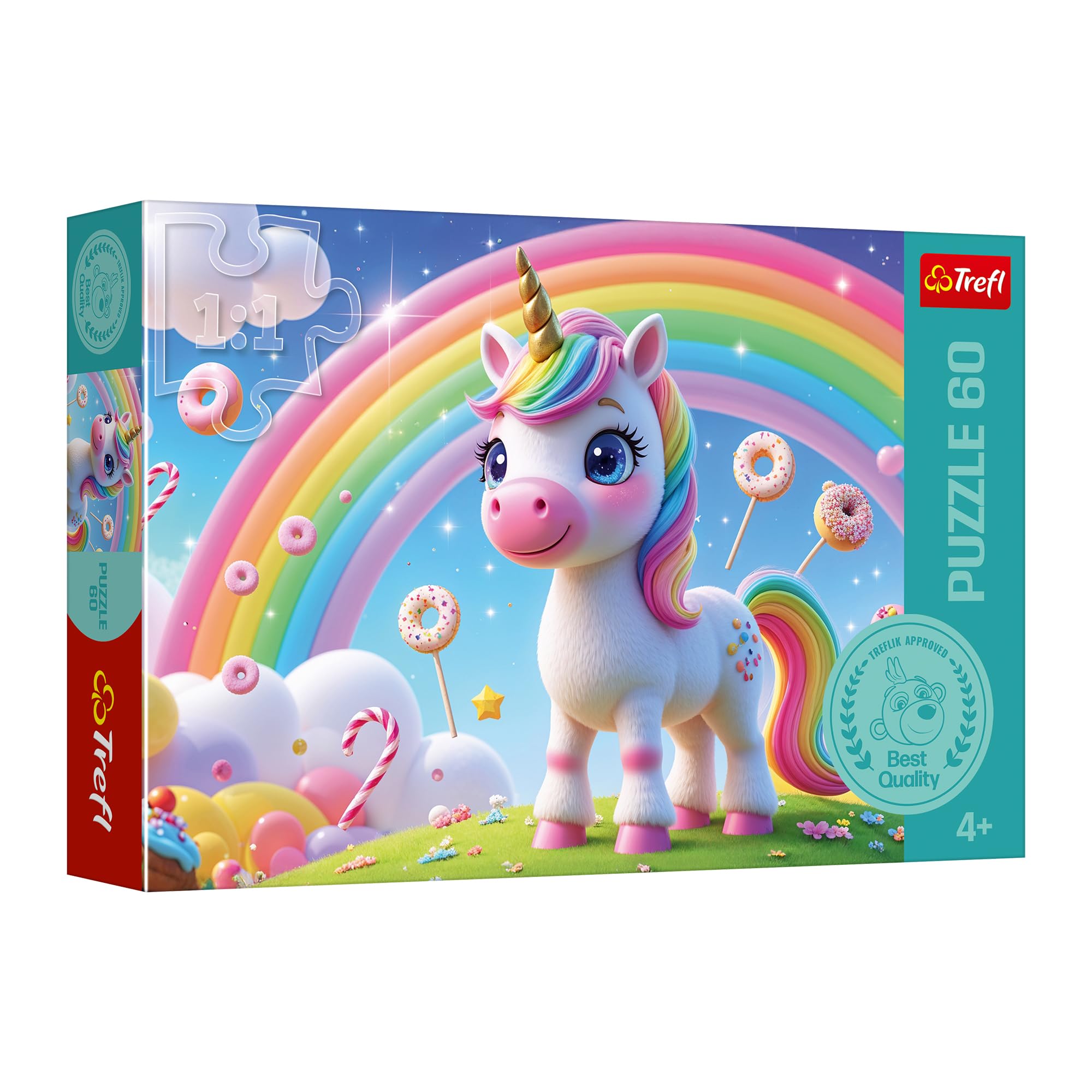 Trefl | Rompecabezas Mundo Dulce | 60 Piezas | Unicornios Coloridos | Juego Creativo para niñas y niños Desde 4 años