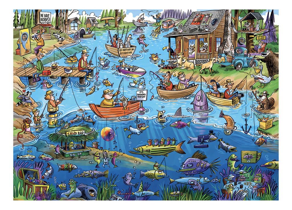 Rompecabezas Cobble Hill Doodletown Día De Pesca 1000 Piezas 68x50cm