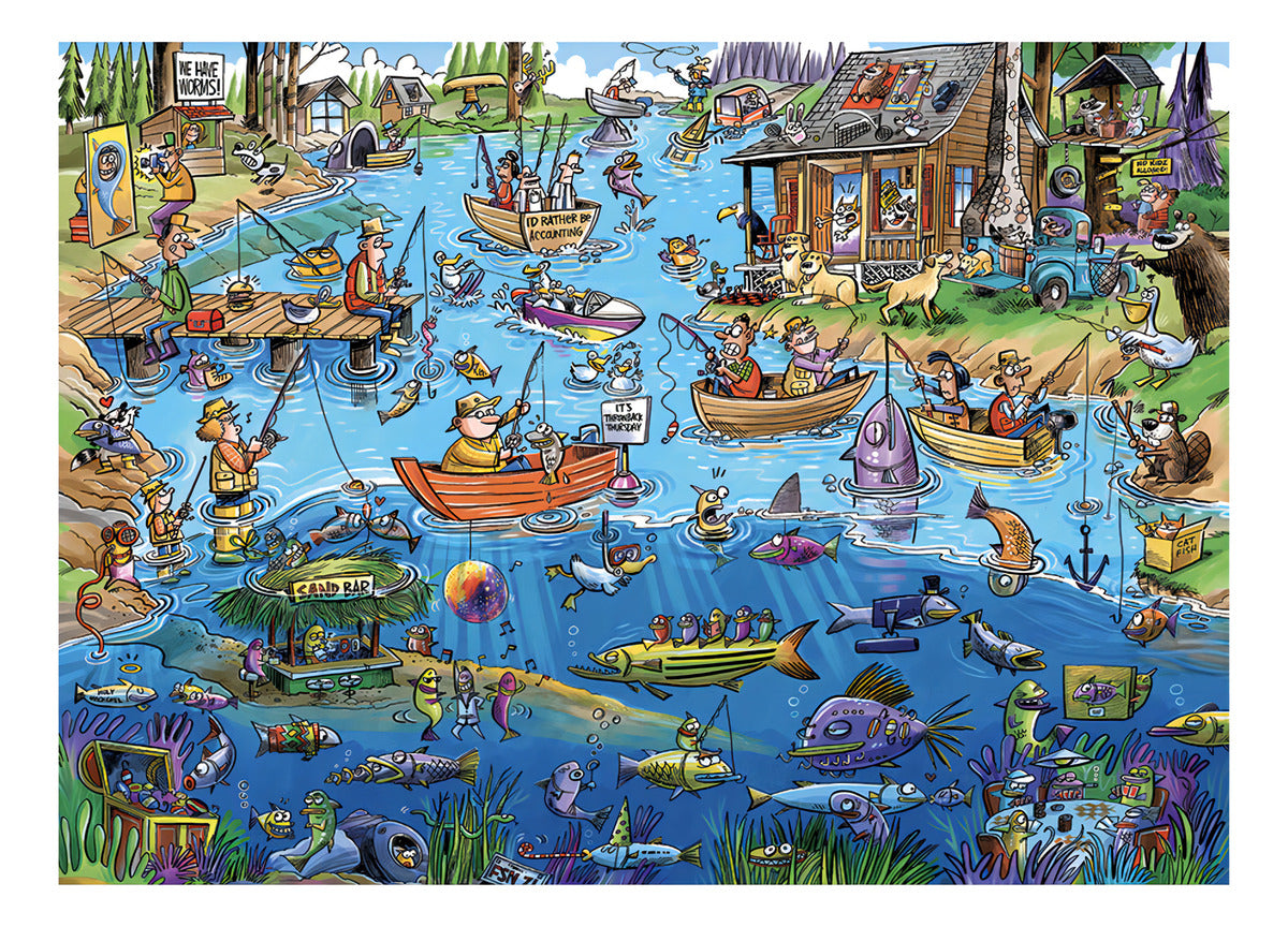 Rompecabezas Cobble Hill Doodletown Día De Pesca 1000 Piezas 68x50cm