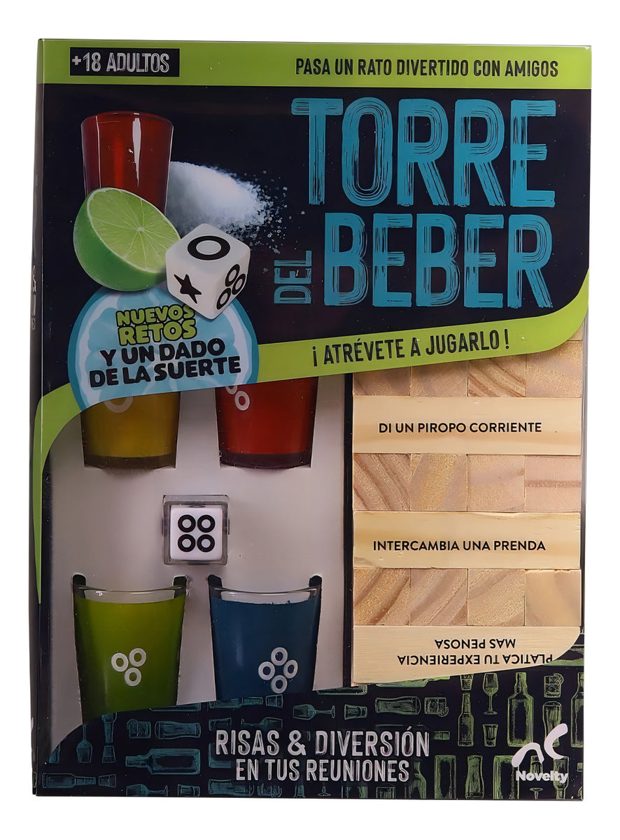 Torre Del Beber Juego De Mesa Para Fiesta Con 4 Shots, Retos Divertidos Y Bloques De Madera Para Adultos