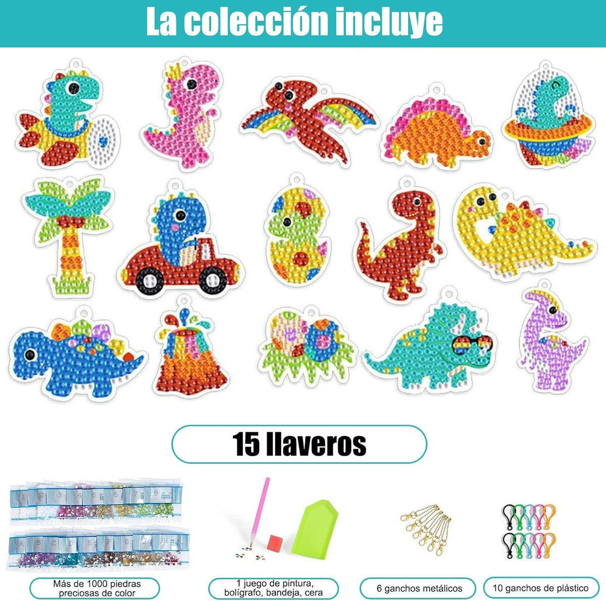 Kit De Pintura Con Diamantes Llaveros Dinosaurios
