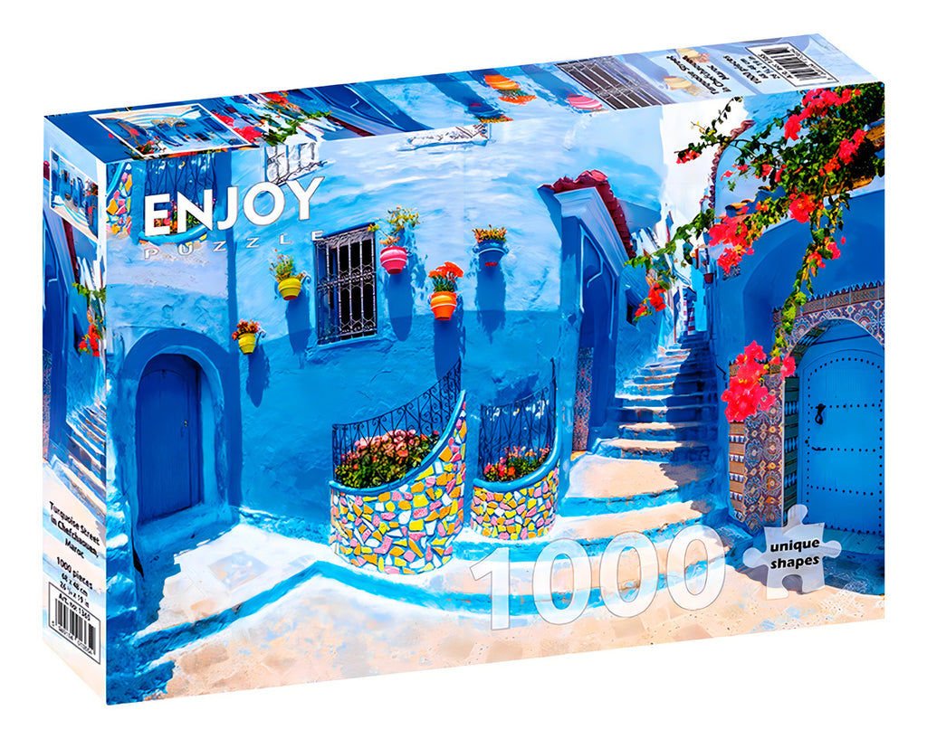 Rompecabezas Enjoy Puzzle 1000 Piezas Paisaje Marruecos Calles Turquesa