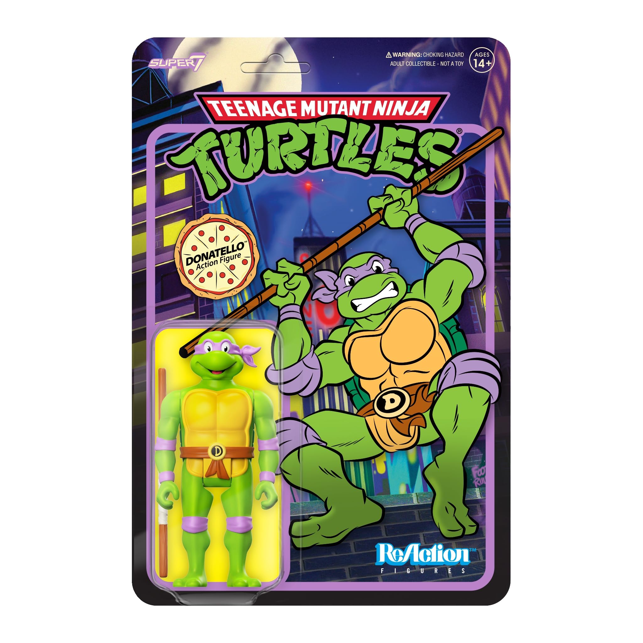 Super7 Teenage Mutant Ninja Turtles Donatello - Figura de acción TMNT de 9,5 cm con Accesorios coleccionables clásicos de Dibujos Animados y Juguetes Retro