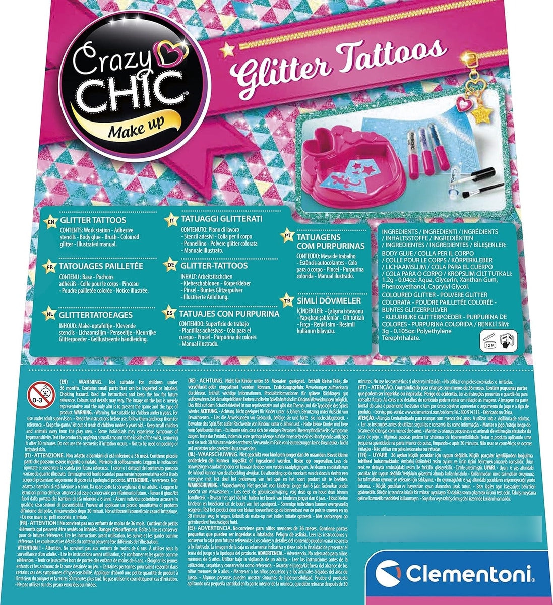 Juego Glitter Tatoo Kit Crea Tatuajes Clementoni Crazy Chic