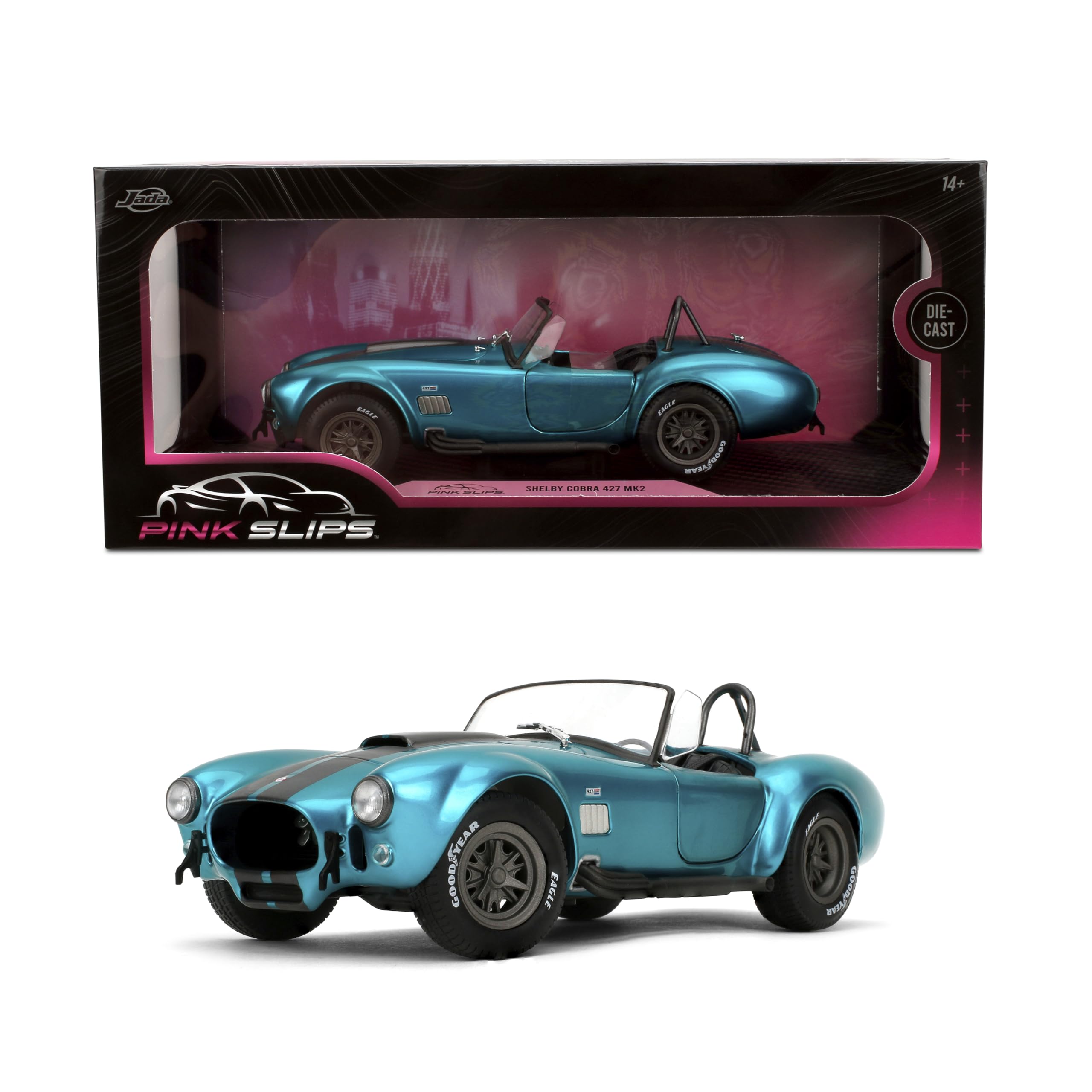 Jada Pink Slips Shelby Cobra - Modelo Fundido a Escala 1:18 con Puertas de Apertura y dirección de Trabajo, para coleccionistas y entusiastas de 14 años en adelante