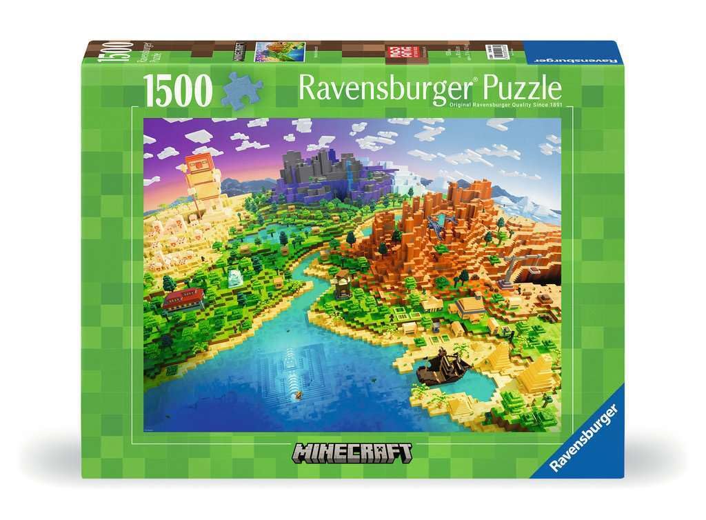 Ravensburger | World of Minecraft | Rompecabezas de 1500 Piezas | Biomas Minecraft Modo Creativo/Supervivencia | Rompecabezas con tecnología Softclick