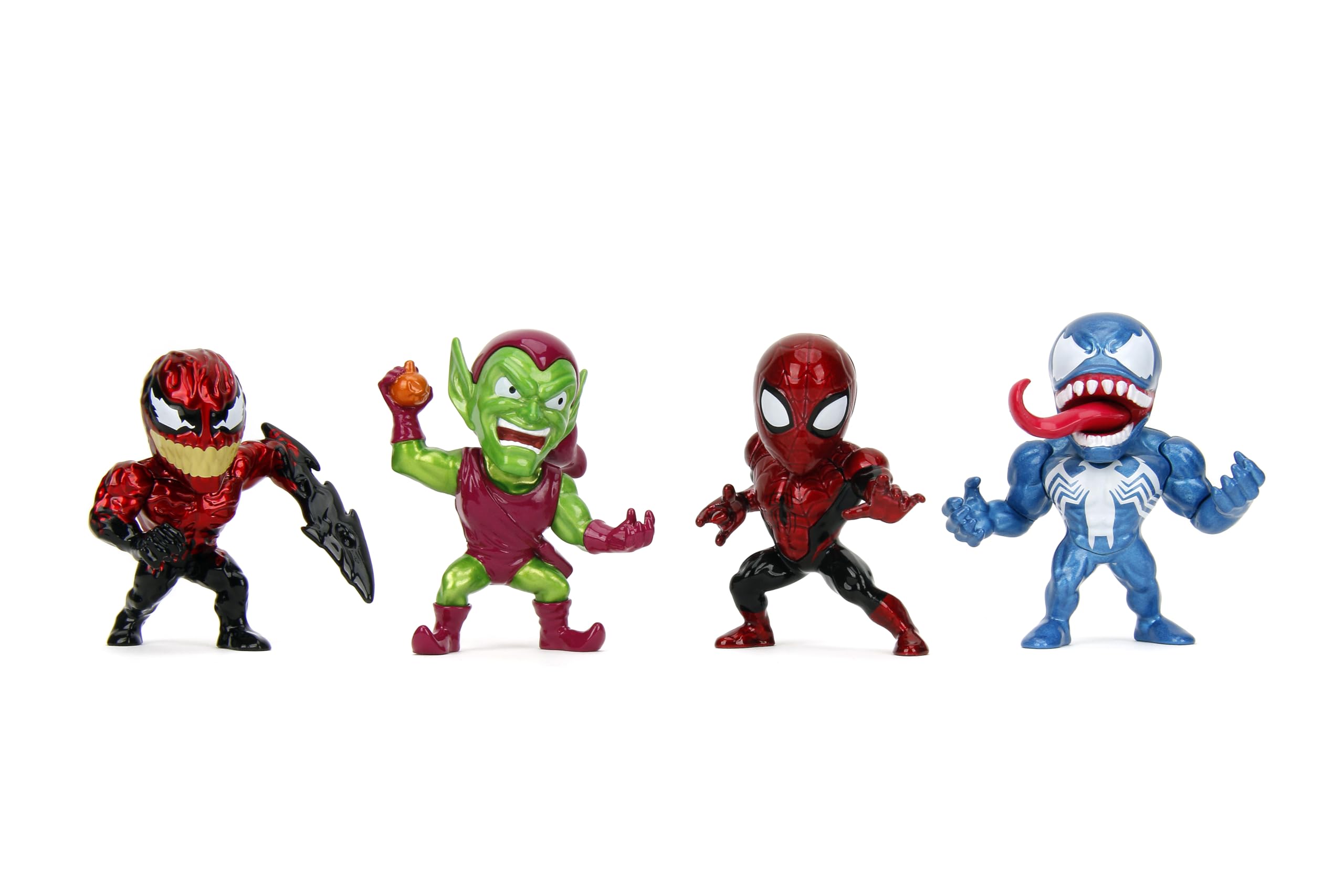 Jada Spider-Man Metalfigs - Paquete de 4 Cifras de Metal coleccionables de 2.5 Pulgadas - Spider-Man, Duende Verde, toxina, Veneno - Classic Marvel Heroes,