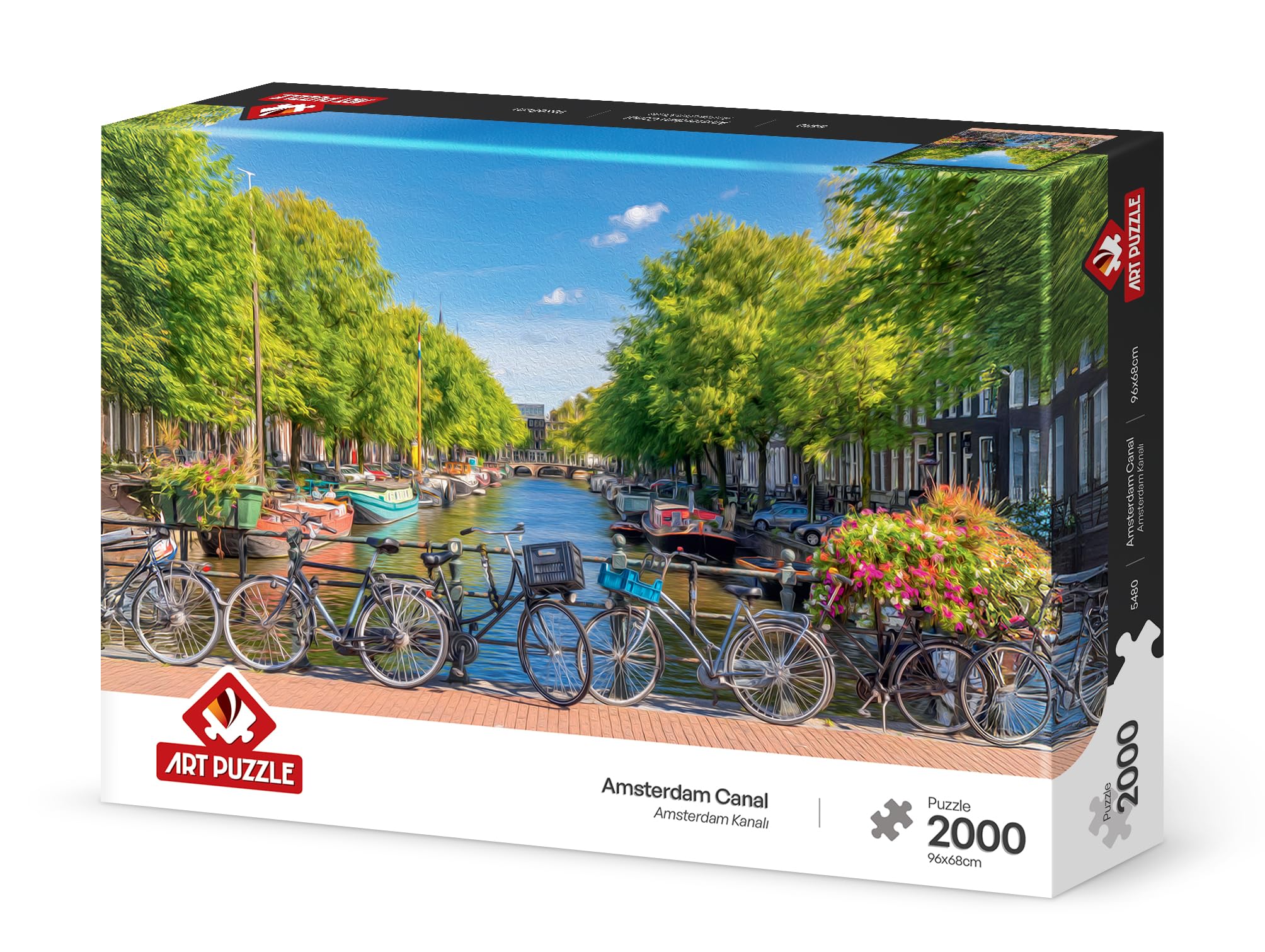 Art Puzzle, Rompecabezas Canal de Amsterdam con Bicicletas, 2000 Piezas, 96 x 68 cm, Multicolor