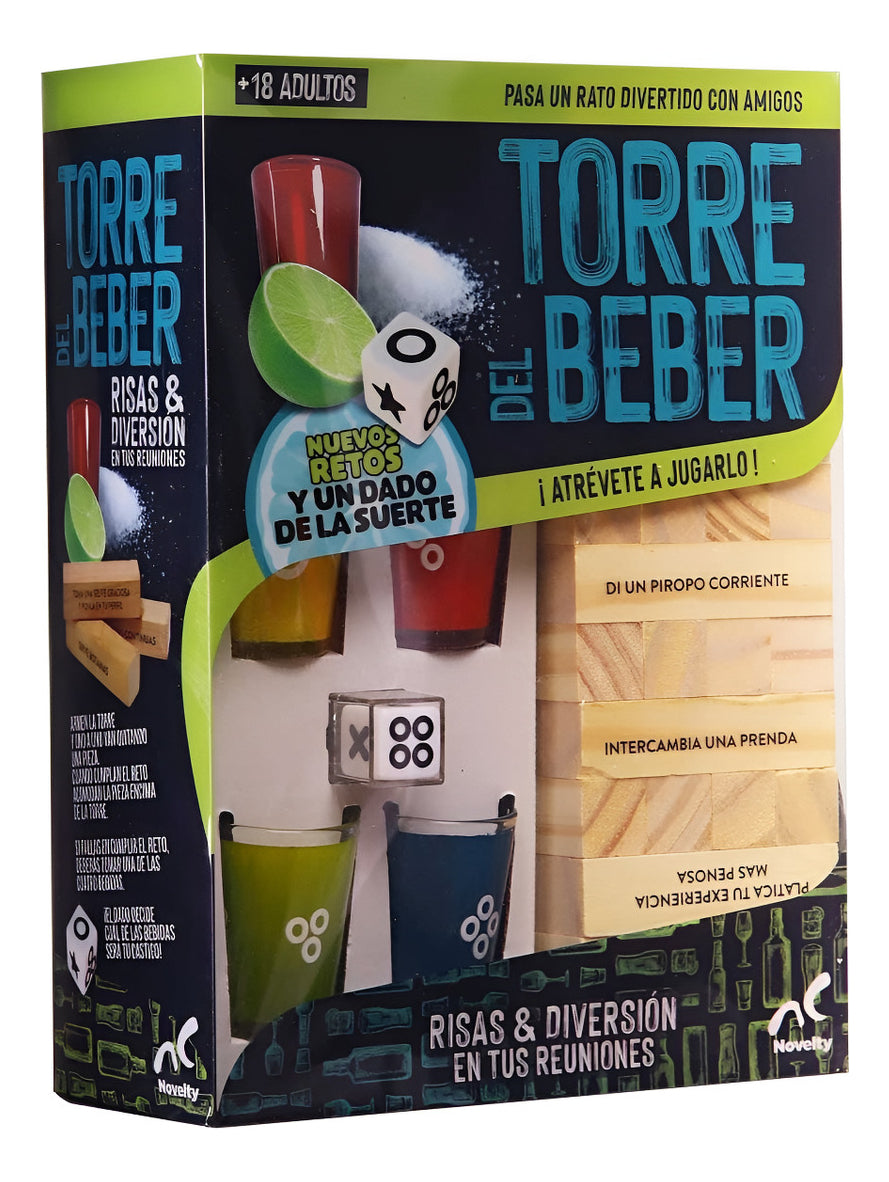 Torre Del Beber Juego De Mesa Para Fiesta Con 4 Shots, Retos Divertidos Y Bloques De Madera Para Adultos