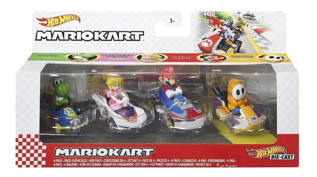 Hot Wheels Mariokart 4 Vehículos Mario Yoshi Peach Shy Guy